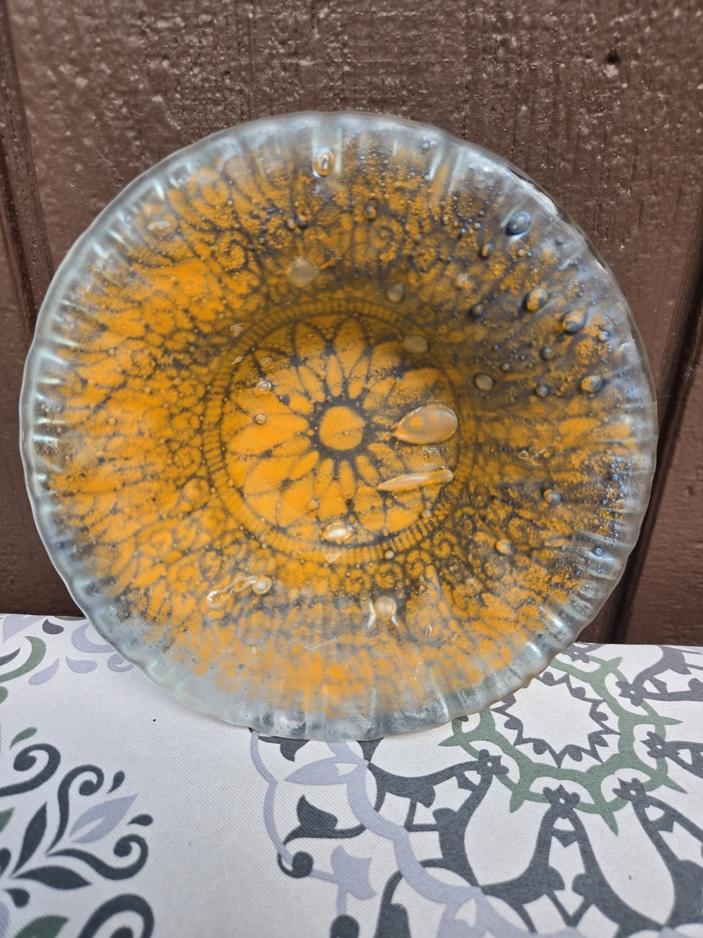 Handblown Glass Trinket Bowl With Sunflower Floral Design